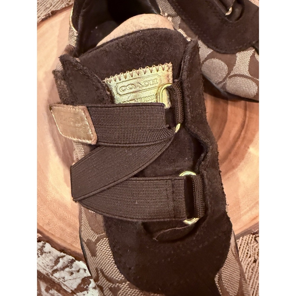 Coach Kyrie Signature Logo Canvas Suede Athletic Sneaker Women's 6.5M Brown Gold - Picture 15 of 16